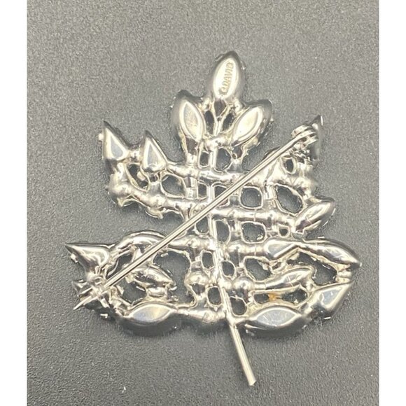 Vtg B David Brooch Silver Tone Brilliant Aurora Borealis Figural Leaf Signed - Picture 2 of 7